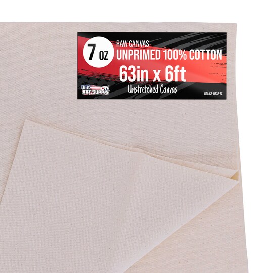 U.S. Art Supply; 7-Ounce Unprimed Canvas Roll, 63" Wide x 6' Long (2 Yards) - 100% Cotton, Woven, Acid-Free - Unstretched Canvas Rolls for Painting, Murals, & DIY Crafts; Category:Canvas Folds & Rolls; Image:1